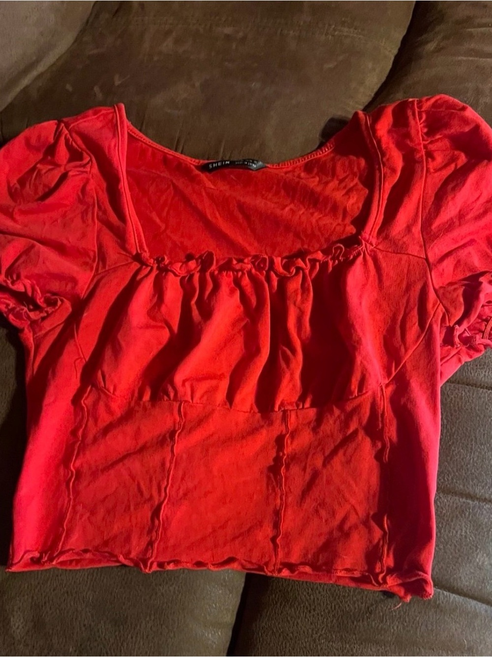 SHEIN Red Ruffled Square Neck Crop Top